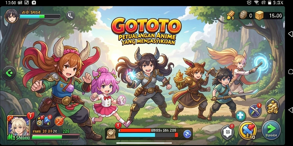 Tampilan menarik dari gameplay GOTOTO yang penuh dengan karakter anime.