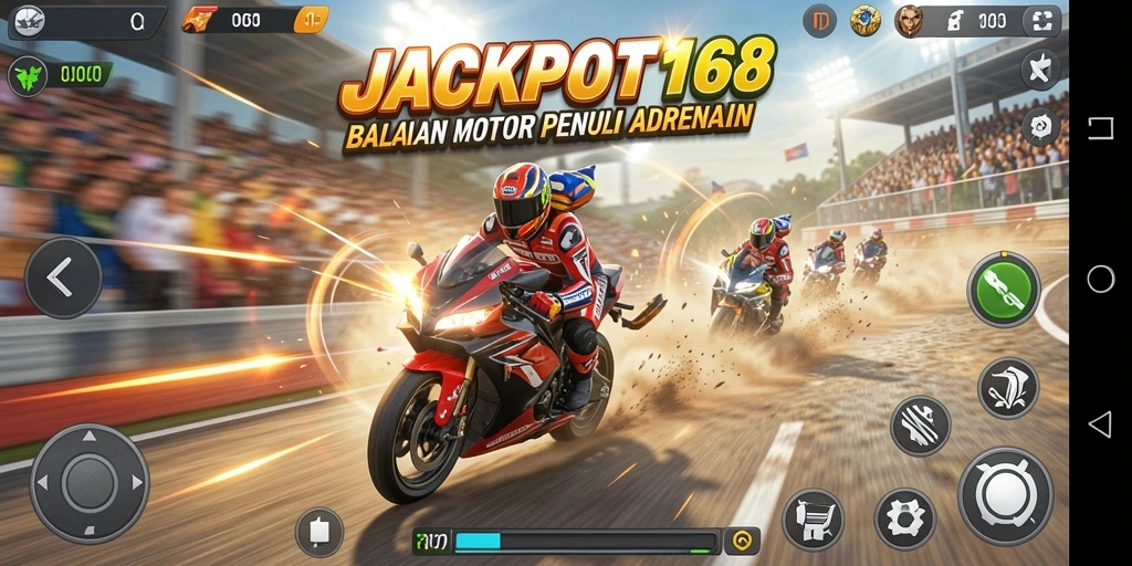 Gameplay seru dari JACKPOT168 dengan balapan motor yang mendebarkan.