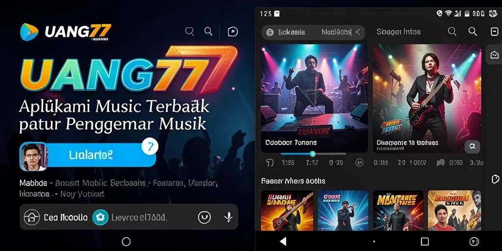 Screenshot UANG77 menampilkan antarmuka aplikasi dengan pilihan lagu yang menarik.