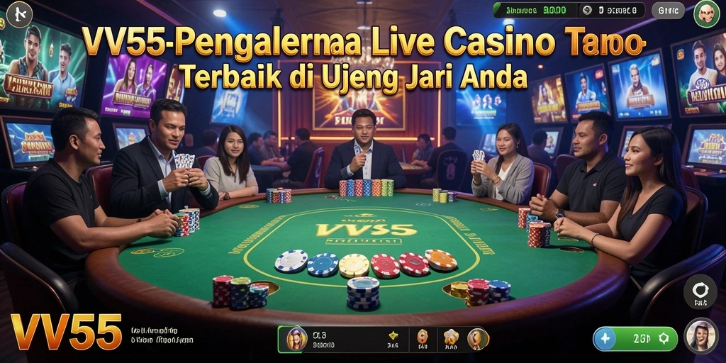 Screenshot VV55 menampilkan gameplay Live Casino yang mendebarkan dan interaktif.