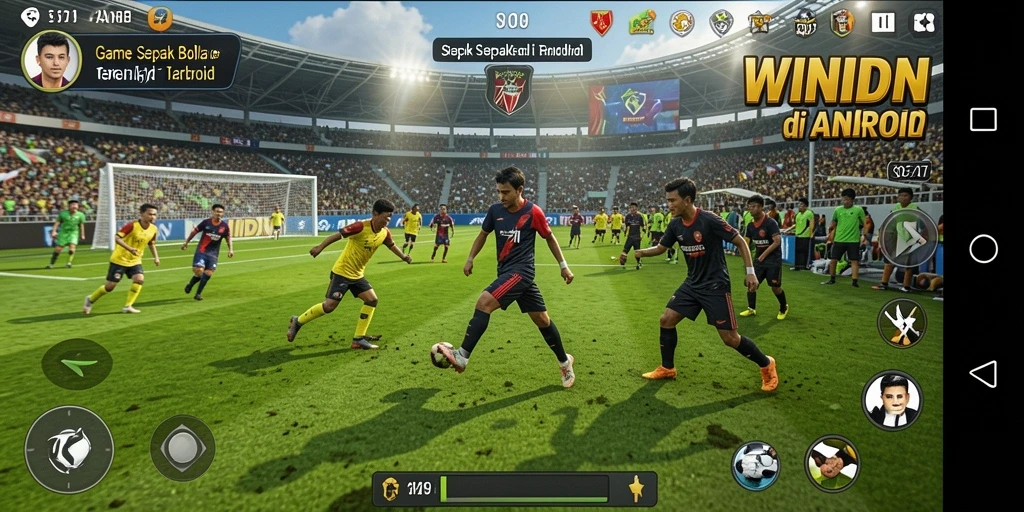 Tampilan gameplay mendebarkan di WINIDN yang penuh aksi sepak bola.